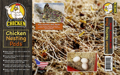 Chicken Nesting Pads with Aromatic Nest Herbs | Natural Excelsior Aspen Fiber Poultry Bedding | 13 x 13 Inches | Pack of 10