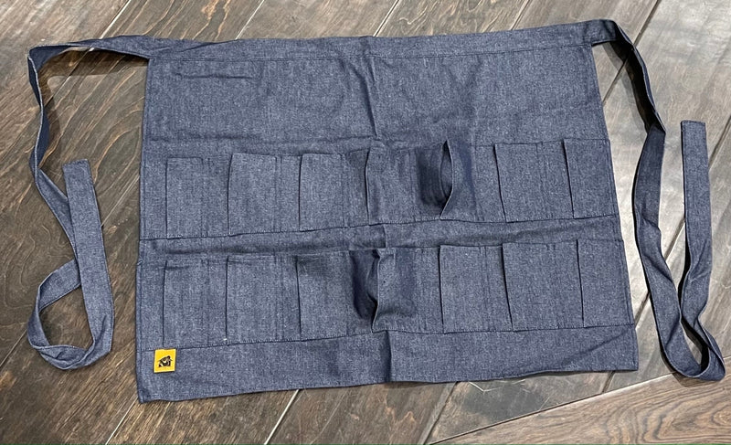 Navy Denim Egg Apron with Pockets - 14 Pockets Hand Sewn!